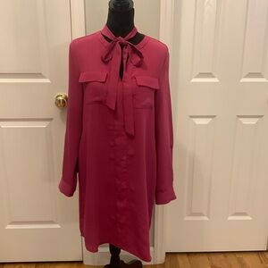Adrienne Vittadini Fuschia/ Magenta Tie Front V Neck Shirt Dress- Size 10